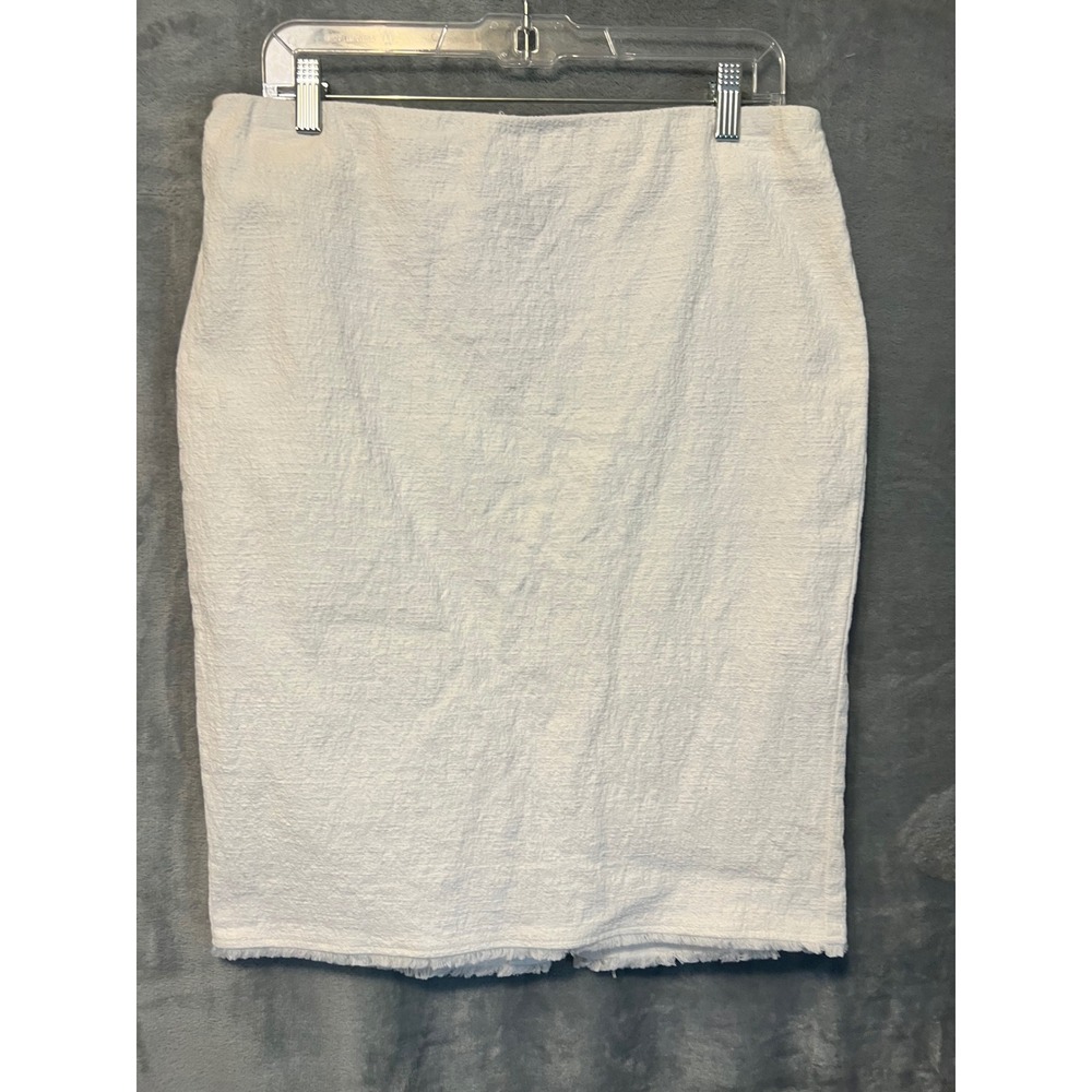 Attyre New York White Textured Cotton Pencil Skirt Fringed Hem Costal Chic 12